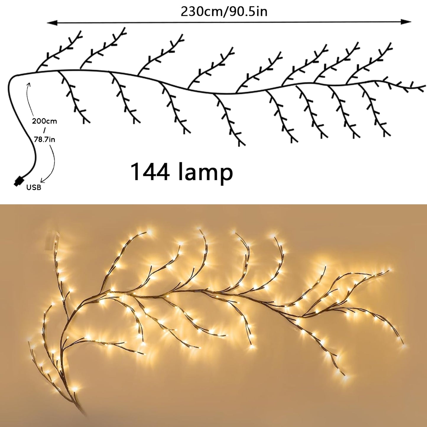 7.55 ft LED Flexible Branch Wall Lights for Indoor Decor